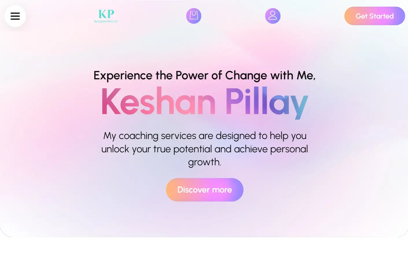 Keshan Pillay, a life coach, with the tagline "Experience the Power of Change with Me.
