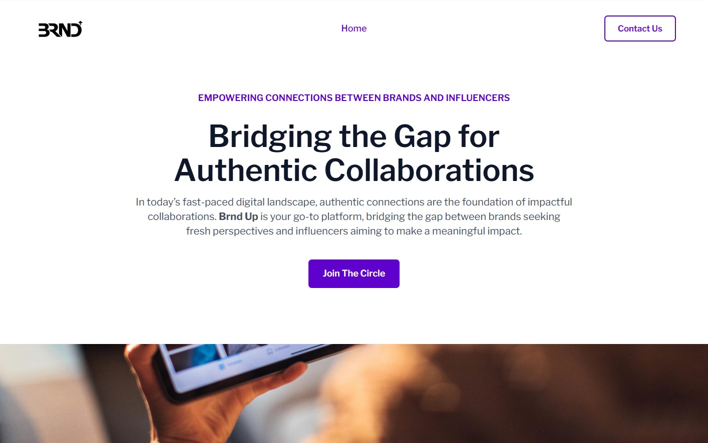 Brnd Up logo and headline "Bridging the Gap for Authentic Collaborations" on a white background.